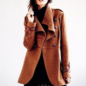 Free People military coat with a cowl neck utility jacket brown 6 medium